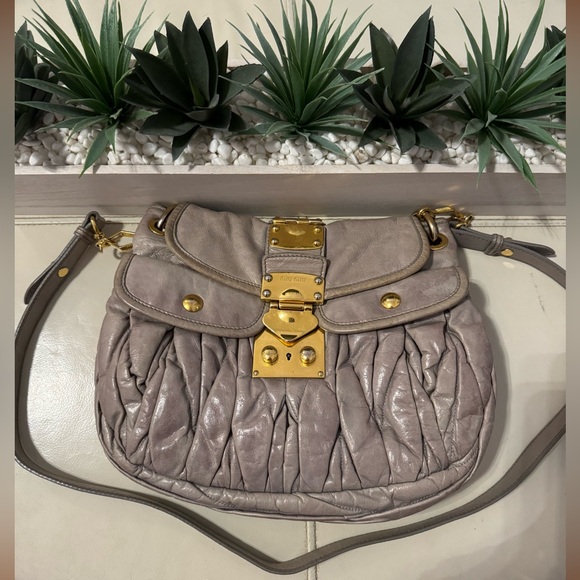 Miu Miu Gray Leather Handbag with Gold Accents - Picture 3 of 14